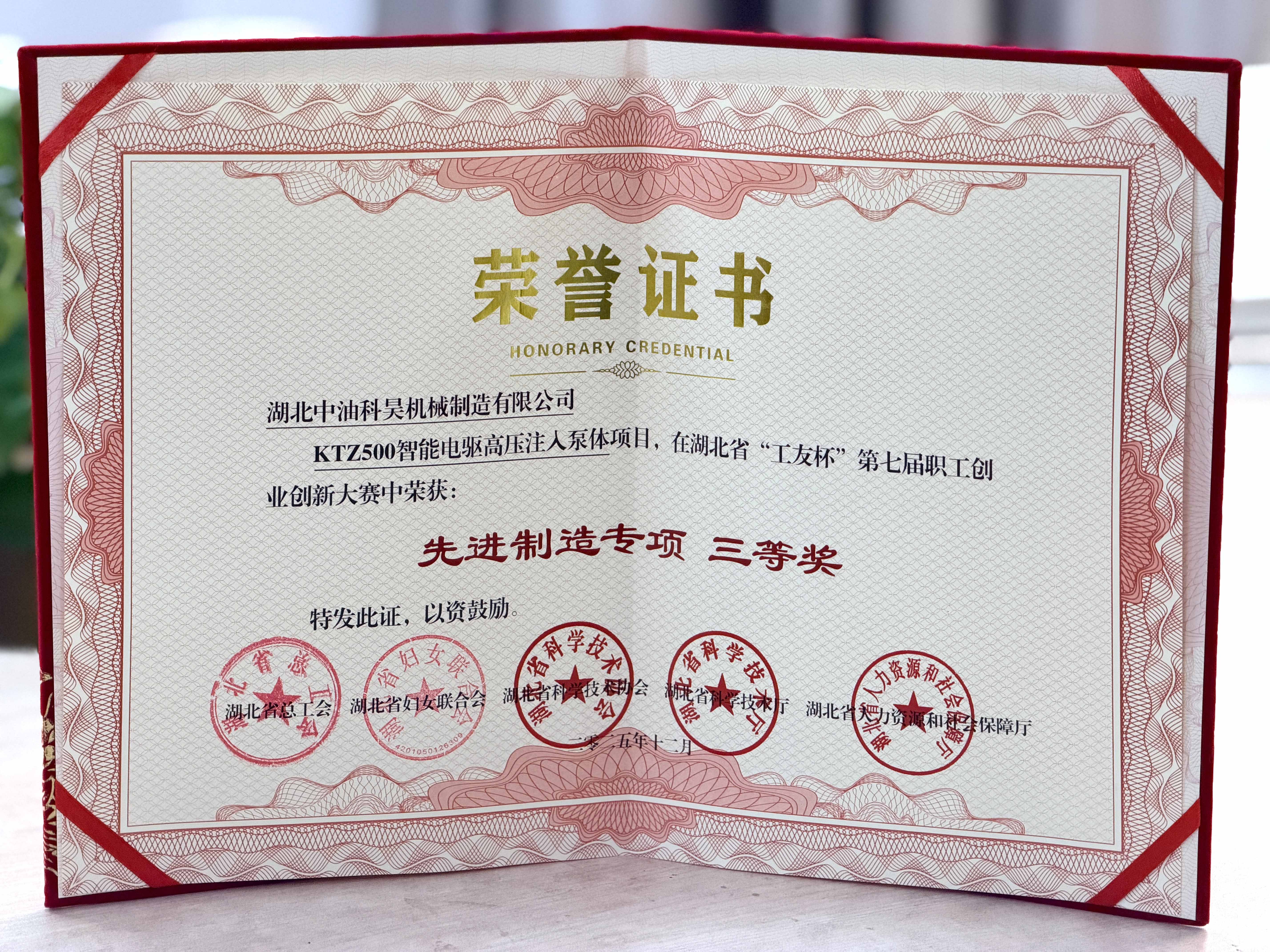 湖北省“工友杯”第七屆職工創(chuàng)業(yè)創(chuàng)新大賽先進制造專項三等獎